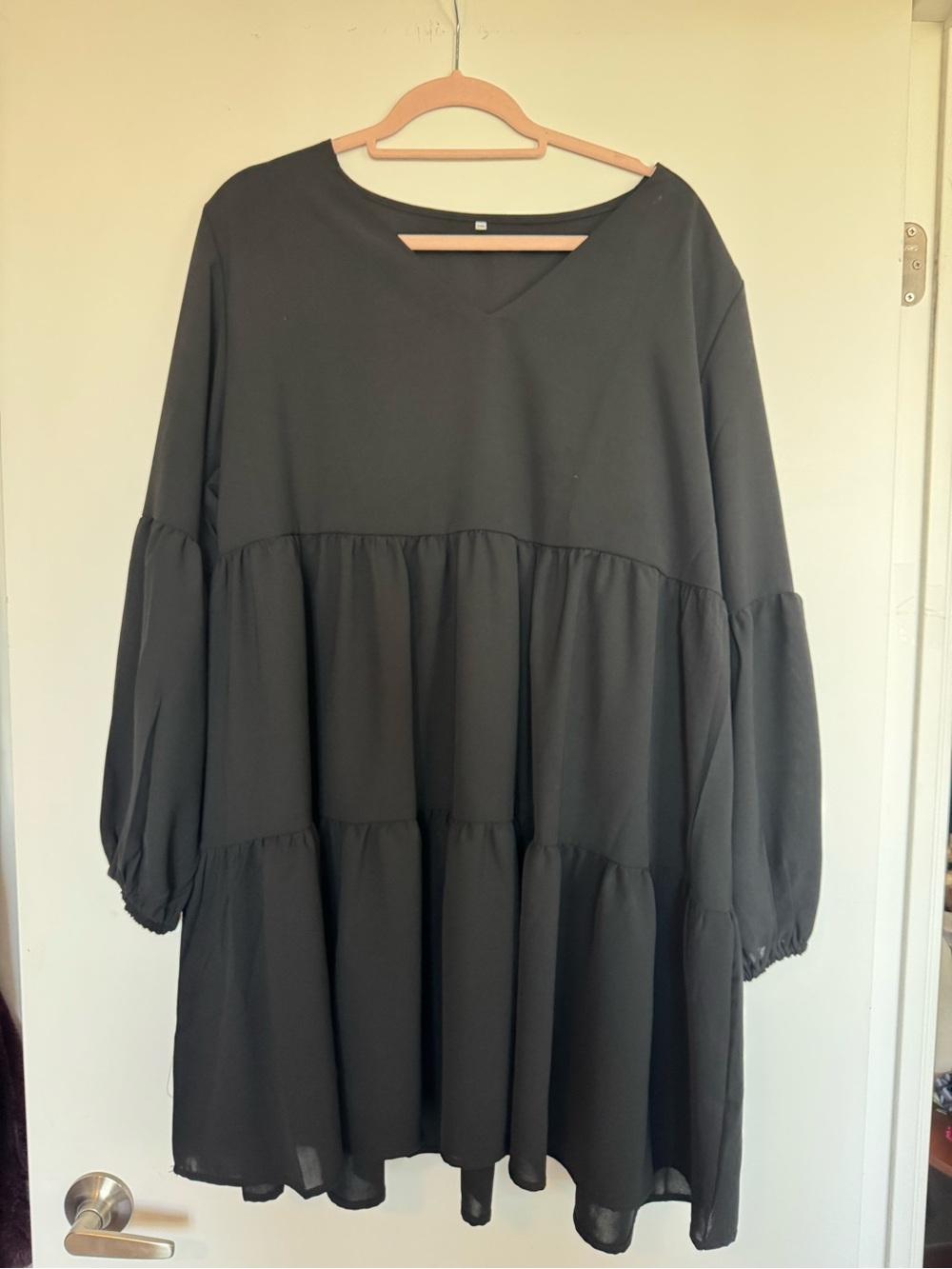 Black Tunic Style Tiered V-Neck Women’s Dress